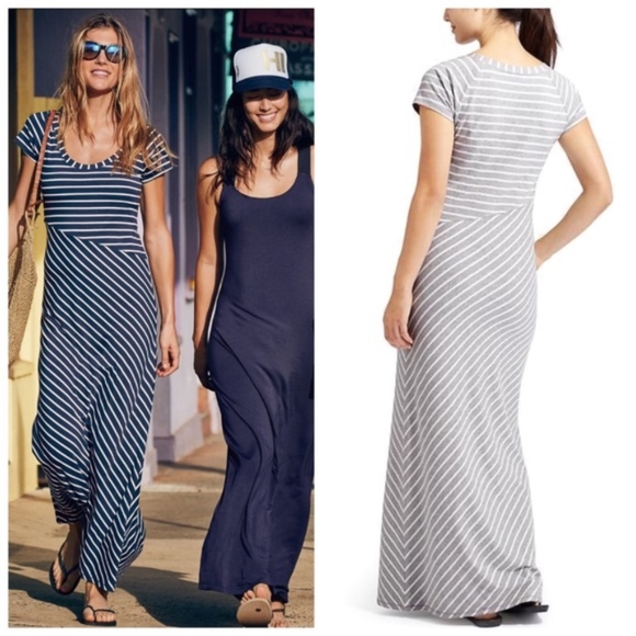 gray and white striped maxi dress